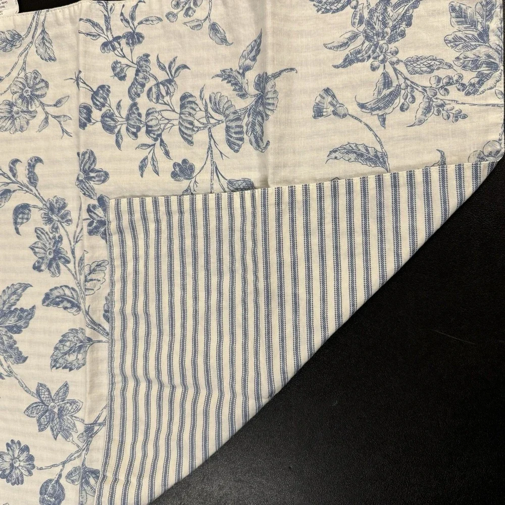 C&F Enterprises Brighton Blue Toile Reversible Cotton Napkins Floral Stripe Set